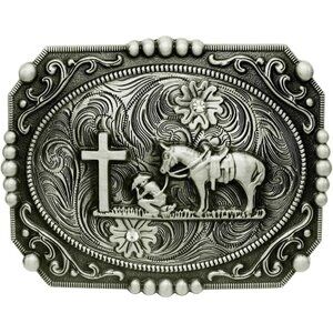 Moranse Religion Cross Cowboy Kneeling Prayer And Horse Design Belt Buckle